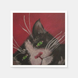 Katze auf roter Serviette