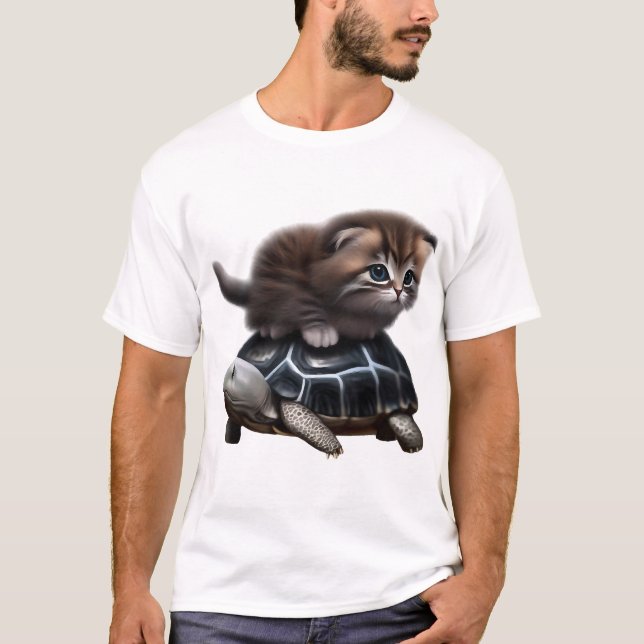 Katze auf Schildkröte T-Shirt (Vorderseite)