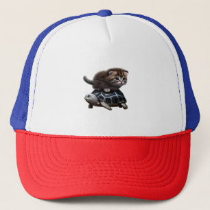 Katze auf Schildkröte Truckerkappe