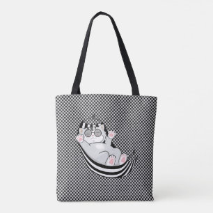 Katze auf Schwarz-Weiß-Schachbrettmuster Tasche
