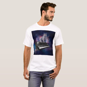 Katze auf Synthesizer im Weltraum T-Shirt