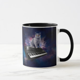Katze auf Synthesizer im Weltraum Tasse