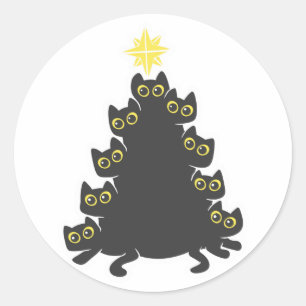 Katze auf Weihnachtsbaum - Hintergrundfarbe auswäh Runder Aufkleber