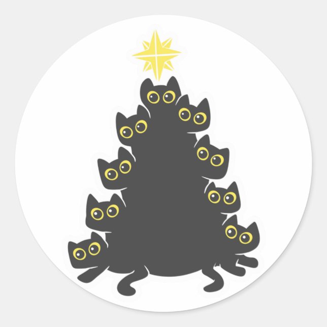 Katze auf Weihnachtsbaum - Hintergrundfarbe auswäh Runder Aufkleber (Vorderseite)