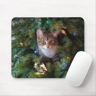 Katze auf Weihnachtsbaum Mousepad