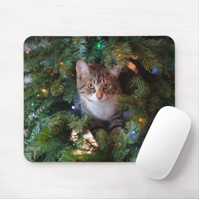 Katze auf Weihnachtsbaum Mousepad (Mit Mouse)