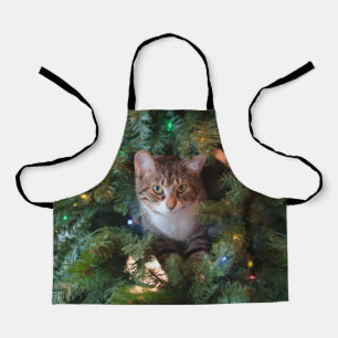 Katze auf Weihnachtsbaum Schürze