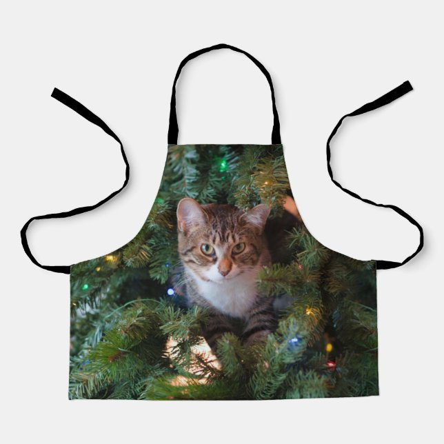 Katze auf Weihnachtsbaum Schürze (Vorderseite)