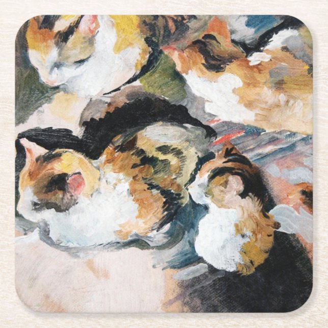 Katze, August Macke Rechteckiger Pappuntersetzer (Vorderseite)