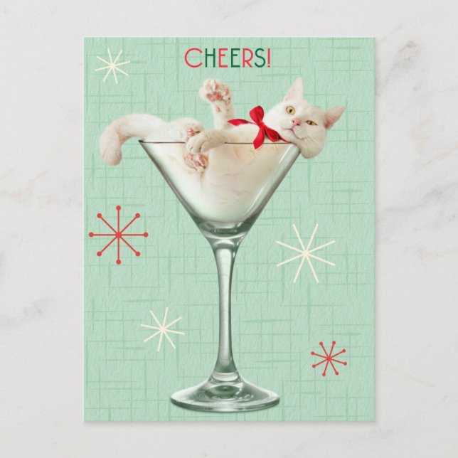 Katze aus Martini-Glas Einladungspostkarte (Vorderseite)