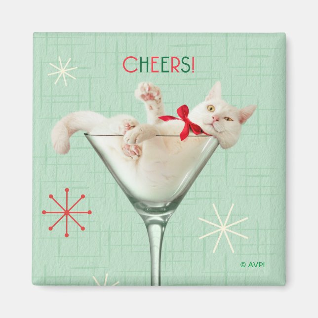 Katze aus Martini-Glas Magnet (Vorne)