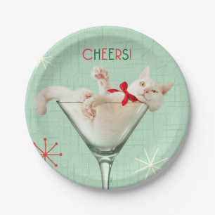 Katze aus Martini-Glas Pappteller