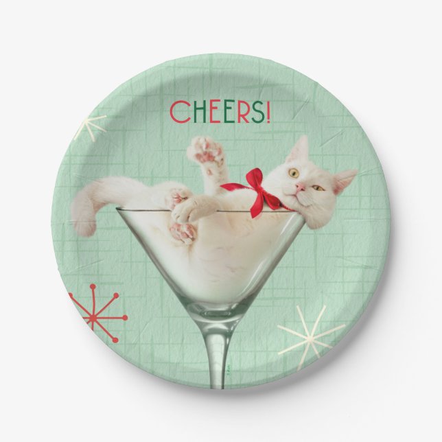 Katze aus Martini-Glas Pappteller (Vorderseite)