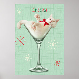 Katze aus Martini-Glas Poster