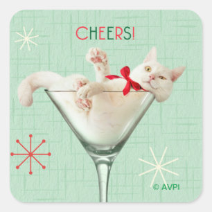 Katze aus Martini-Glas Quadratischer Aufkleber