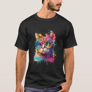 Katze aus mehrfarbigen Farben Wasserfarben Kätzche T-Shirt