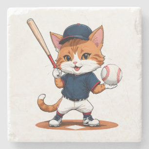 Katze Baseballspieler Steinuntersetzer