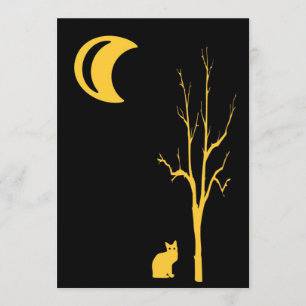 Katze, Baum und Mond Halloween Einladung