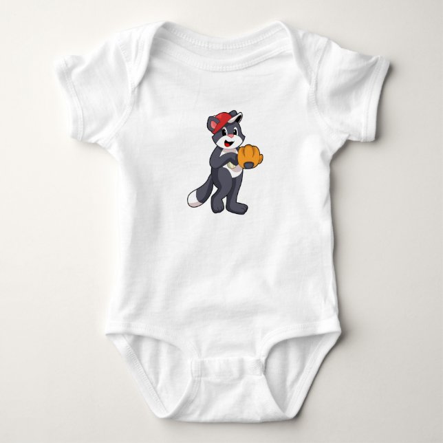 Katze bei Baseball mit Baseball-Handschuh.PNG Baby Strampler (Vorderseite)