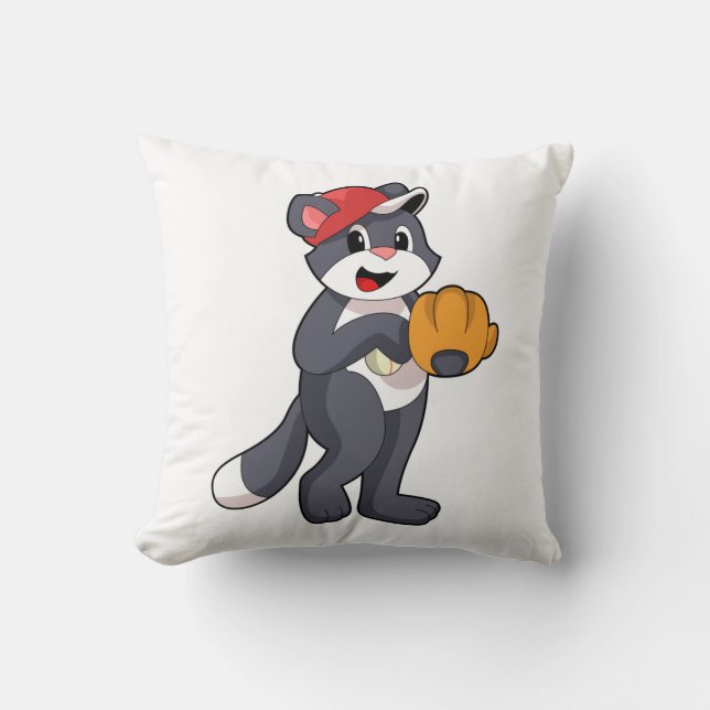Katze bei Baseball mit Baseball-Handschuh.PNG Kissen (Vorderseite)