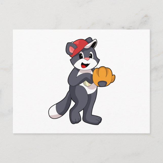 Katze bei Baseball mit Baseball-Handschuh.PNG Postkarte (Vorderseite)