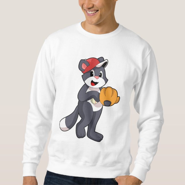 Katze bei Baseball mit Baseball-Handschuh.PNG Sweatshirt (Vorderseite)