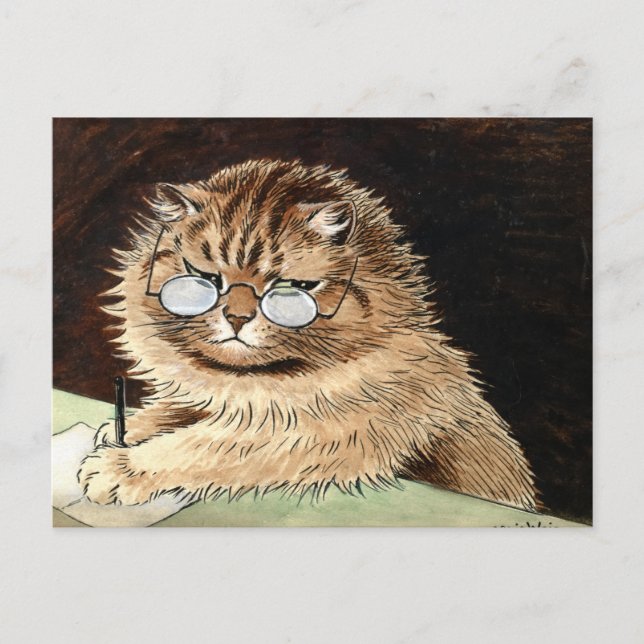Katze bei der Arbeit mit Brillen von Louis Wain Postkarte (Vorderseite)