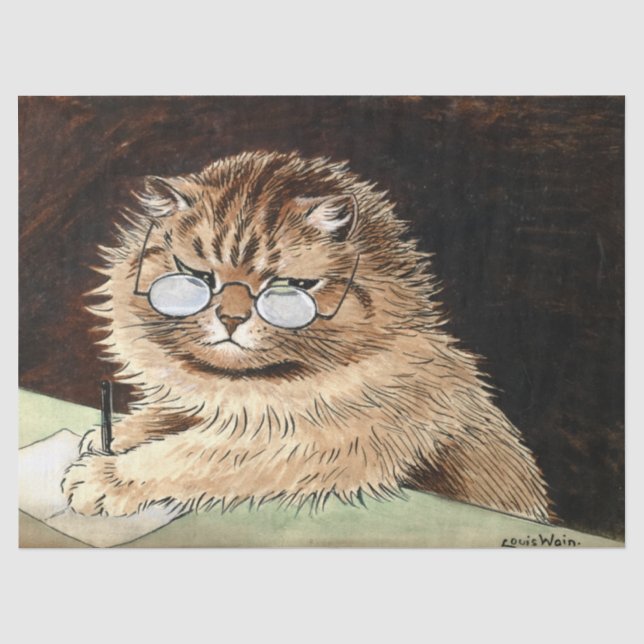 Katze bei der Arbeit mit Brillen von Louis Wain Seidenpapier (Vorderseite)