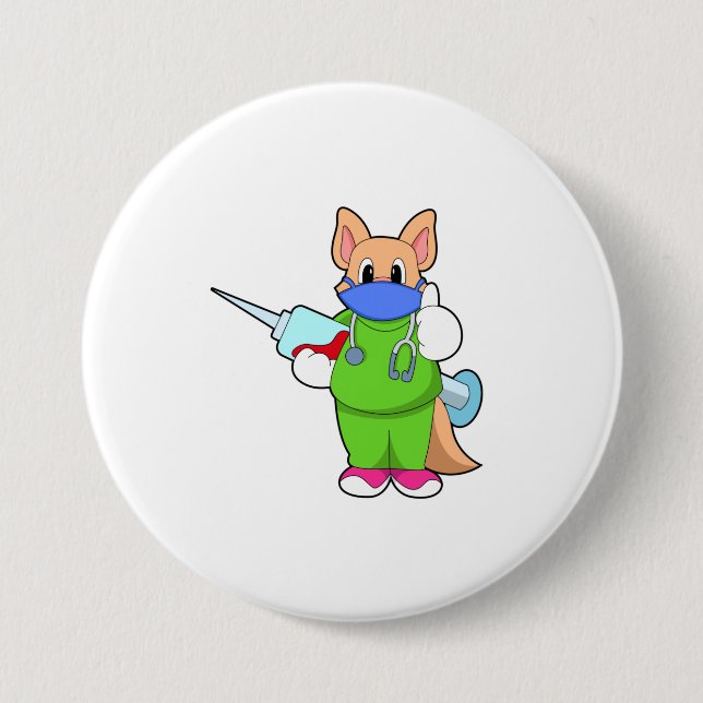 Katze bei Impfung mit Spritze Button (Vorderseite)