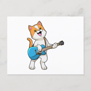 Katze bei Musik mit Gitarre Postkarte