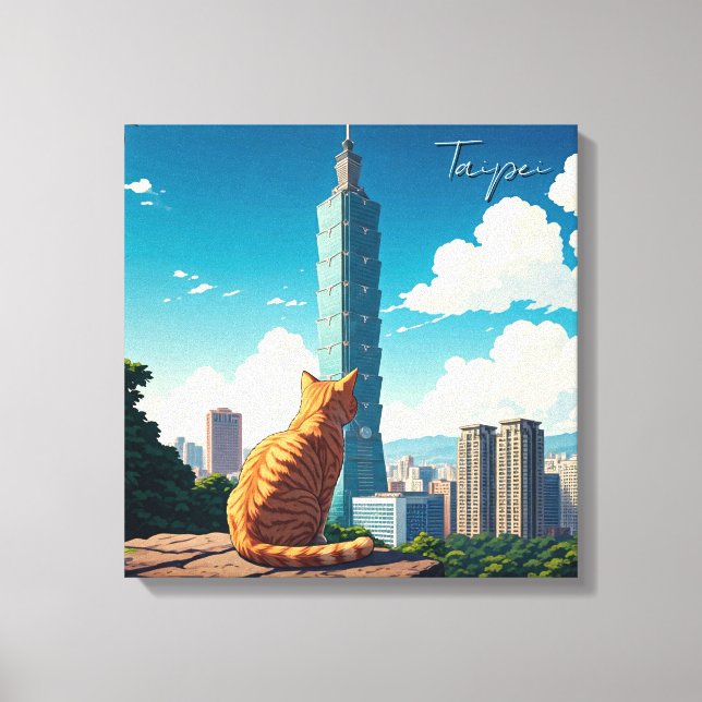 Katze bei Taipei 101 Taiwan Leinwanddruck (Vorderseite)