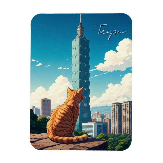 Katze bei Taipei 101 Taiwan Magnet (Vertikal)