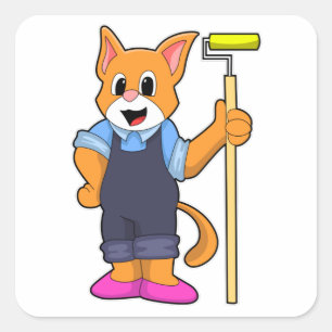 Katze bei Wallpapieren mit Druckwalze Quadratischer Aufkleber