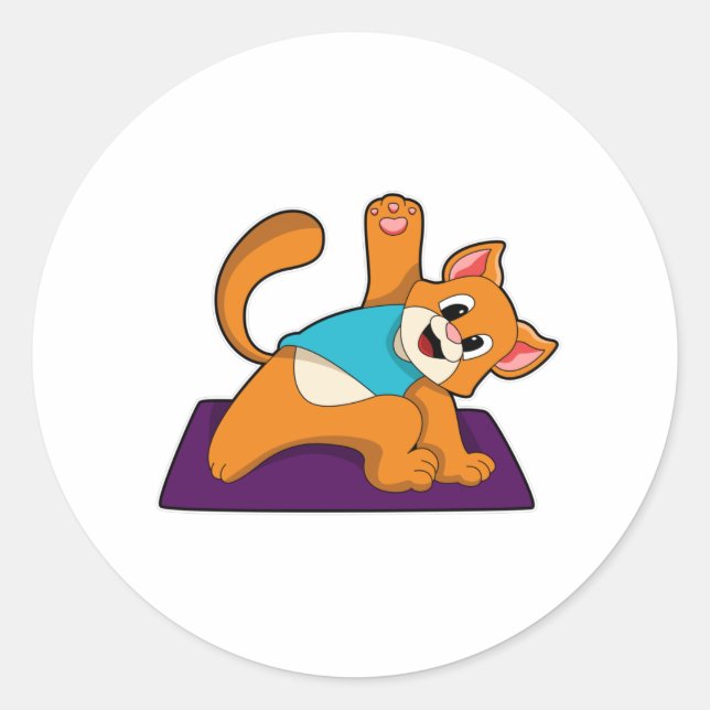 Katze bei Yoga mit Yoga-Matte Runder Aufkleber (Vorderseite)