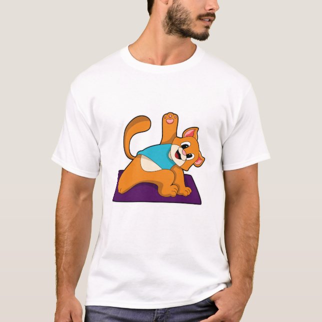 Katze bei Yoga mit Yoga-Matte T-Shirt (Vorderseite)