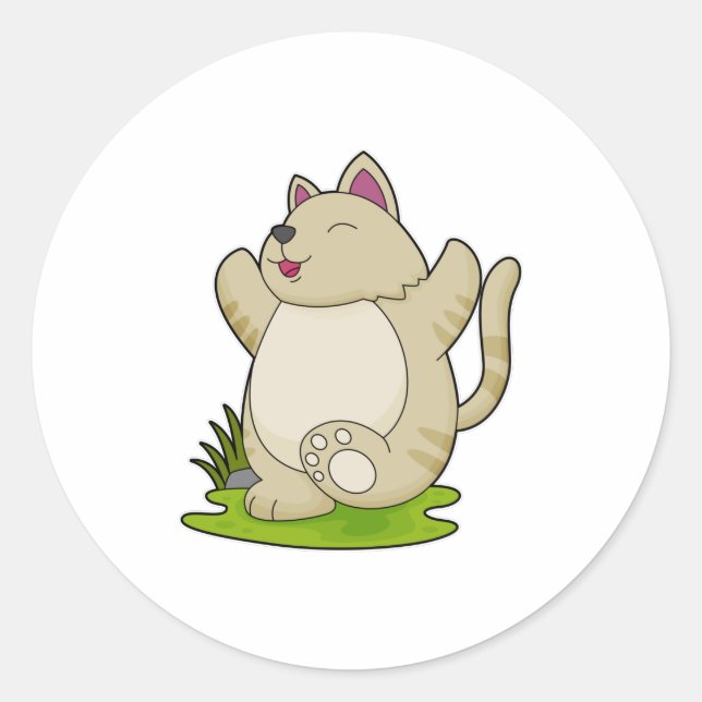 Katze bei Yoga Runder Aufkleber (Vorderseite)