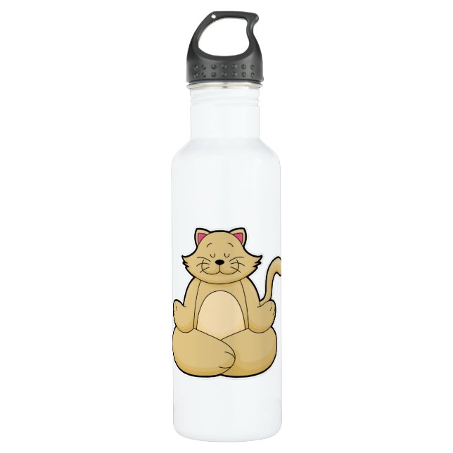 Katze bei Yoga-Stretching-Übung in Cross-Baden Edelstahlflasche (Vorderseite)