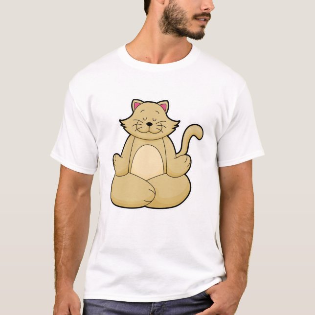 Katze bei Yoga-Stretching-Übung in Cross-Baden T-Shirt (Vorderseite)