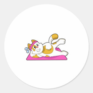 Katze bei Yoga Stretching-Übung Runder Aufkleber