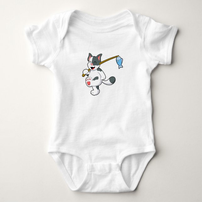 Katze beim Angeln mit Angelrute Baby Strampler (Vorderseite)