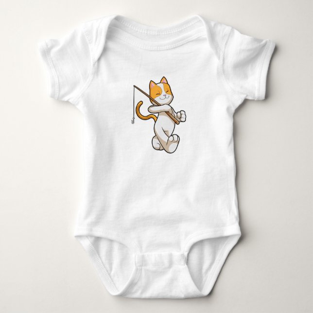 Katze beim Angeln mit Angelrute Baby Strampler (Vorderseite)