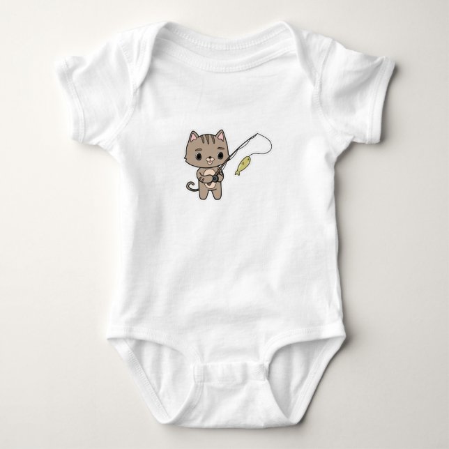 Katze beim Angeln mit Angelrute Baby Strampler (Vorderseite)