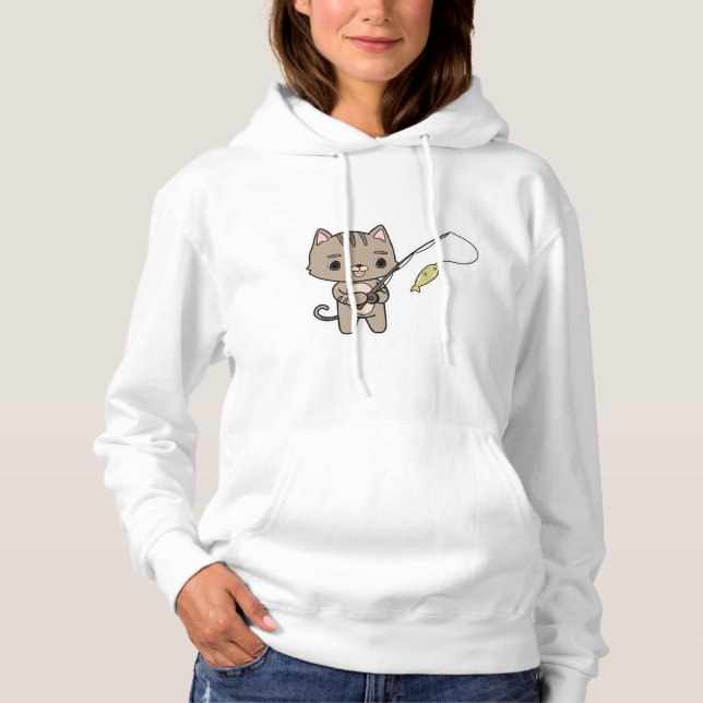 Katze beim Angeln mit Angelrute Hoodie (Vorderseite)