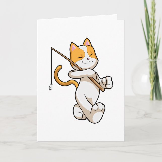 Katze beim Angeln mit Angelrute Karte (Vorderseite)