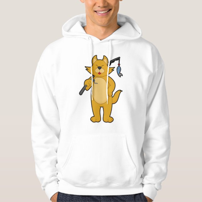 Katze beim Angeln mit Angelstab & Fisch Hoodie (Vorderseite)
