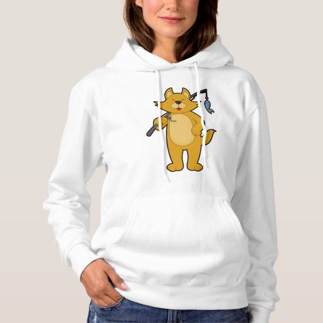 Katze beim Angeln mit Angelstab & Fisch Hoodie (Vorderseite)