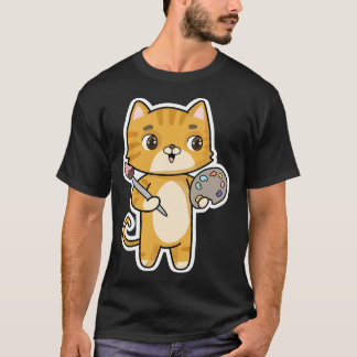 Katze beim Anmalen mit Farbpinsel T-Shirt