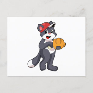 Katze beim Baseball mit Baseballhandschuh.PNG Postkarte