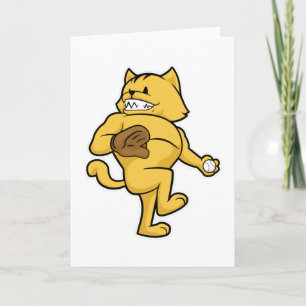 Katze beim Baseball mit Fanghandschuh Karte