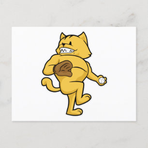 Katze beim Baseball mit Fanghandschuh Postkarte
